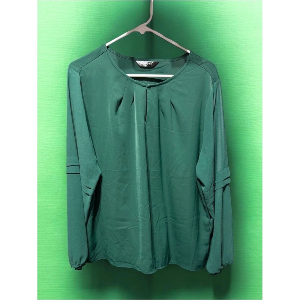 Allegra K Women's Emerald Green Pleated Long-Sleeve Blouse NIP/NWOT